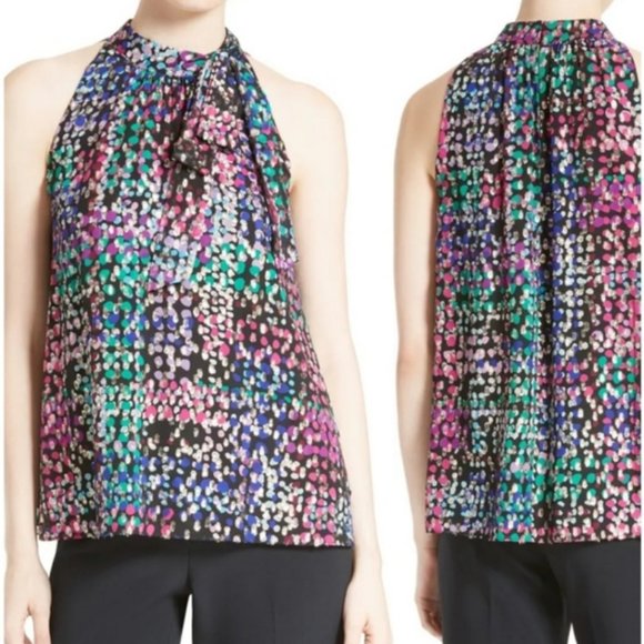 Kate Spade Multicolor metallic dot top blouse bow size large nwot - Picture 2 of 10